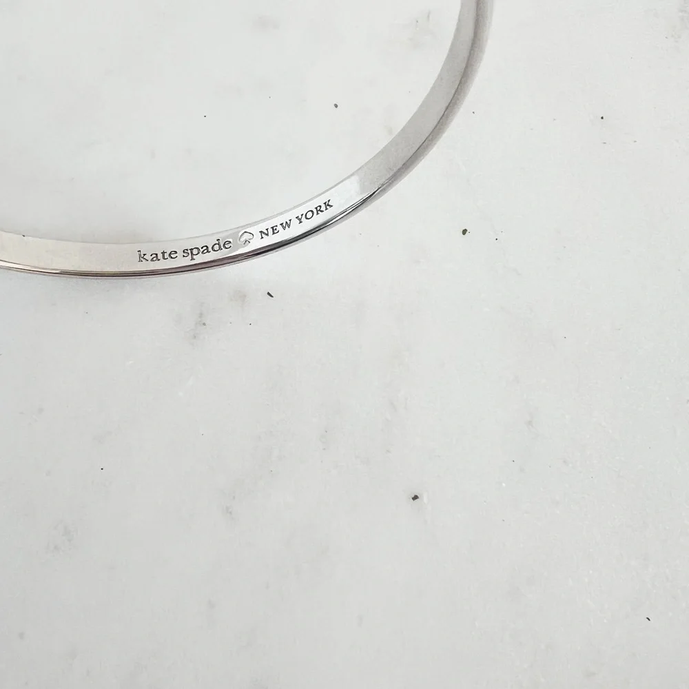 Kate Spade New York Silver Tone Engraved Bangle Bracelet Minimalist Classic